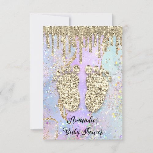 Gold Drips Glitter Princes Girl Baby Holograph  Invitation