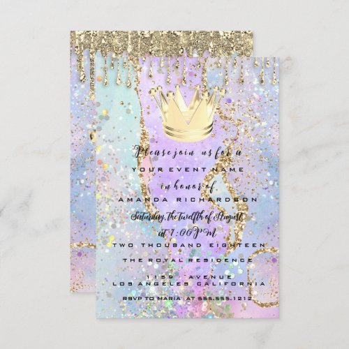 Gold Drips Glitter Princes Sweet 16th Holograph  I Invitation