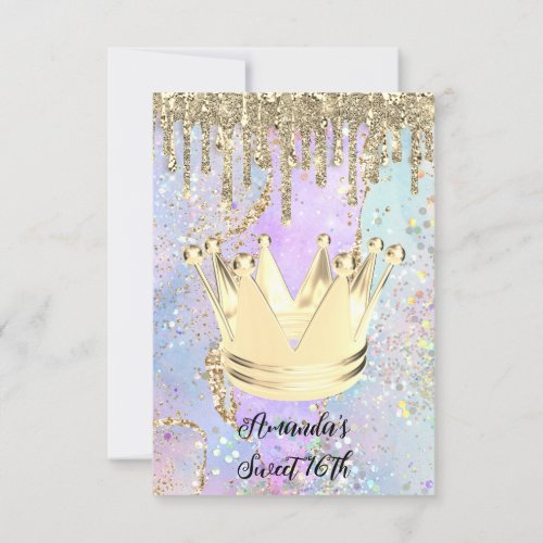 Gold Drips Glitter Princes Sweet 16th Holograph  Invitation