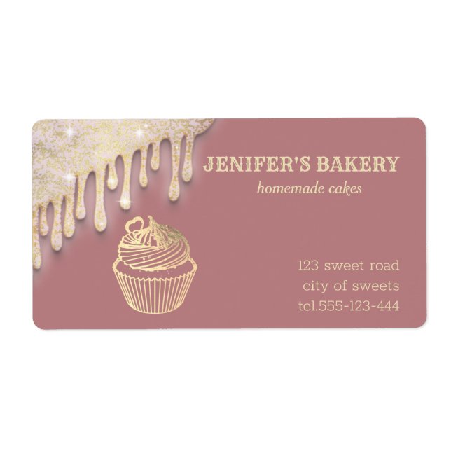 Gold drips Homemade cupcakes and treats packaging Label (Front)