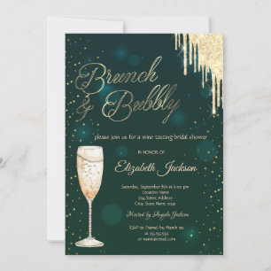 Gold Drips Wine Green Brunch & Bubbly Invitation