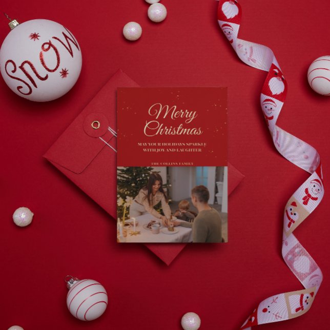 Gold Droplets Merry Christmas | Christmas Blessing Foil Holiday Card (Creator Uploaded)