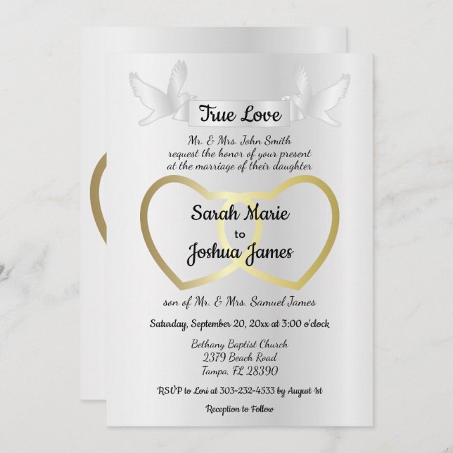 Gold Dual Heart Wedding Invitation (Front/Back)