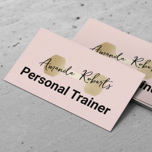 Gold Dumbbell Blush Pink Fitness Personal Trainer Business Card