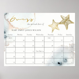 Gold Dusky Blue Beach Starfish Guess Baby Due Date Poster