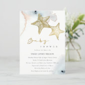 GOLD DUSKY BLUE BEACHY STARFISH BABY SHOWER INVITE (Standing Front)