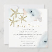 GOLD DUSKY BLUE BEACHY STARFISH BABY SHOWER INVITE (Front)