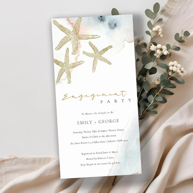 GOLD DUSKY BLUE BEACHY STARFISH ENGAGEMENT INVITE (Creator Uploaded)