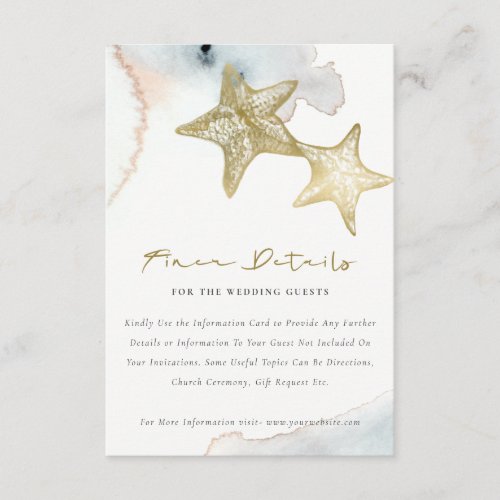 GOLD DUSKY BLUE BEACHY STARFISH WEDDING DETAILS ENCLOSURE CARD