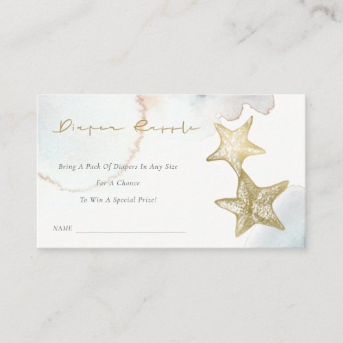 Gold Dusky Blue Starfish Diaper Raffle Baby Shower Enclosure Card