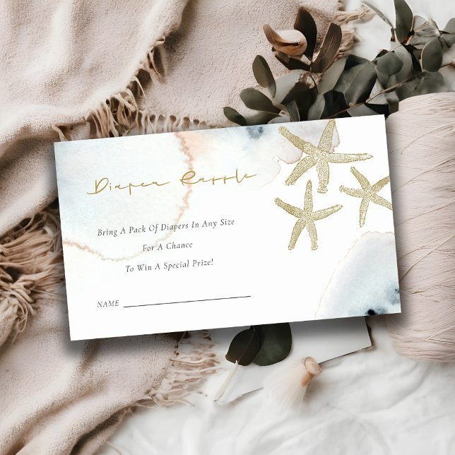 Gold Dusky Blue Starfish Diaper Raffle Baby Shower Enclosure Card (Creator Uploaded)