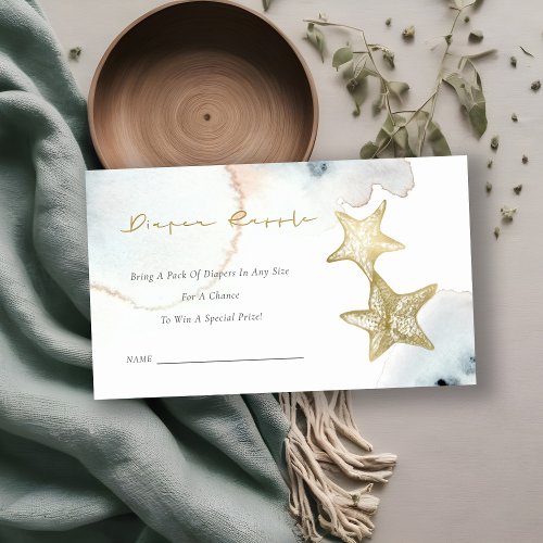 Gold Dusky Blue Starfish Diaper Raffle Baby Shower Enclosure Card