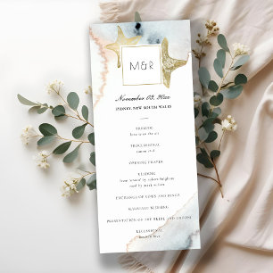 GOLD DUSKY BLUE STARFISH WEDDING CEREMONY PROGRAM