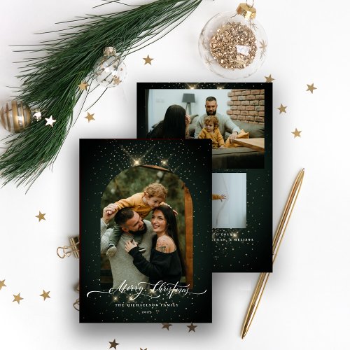 Gold Dust 3_Photo Pine Green Merry Christmas Holiday Card