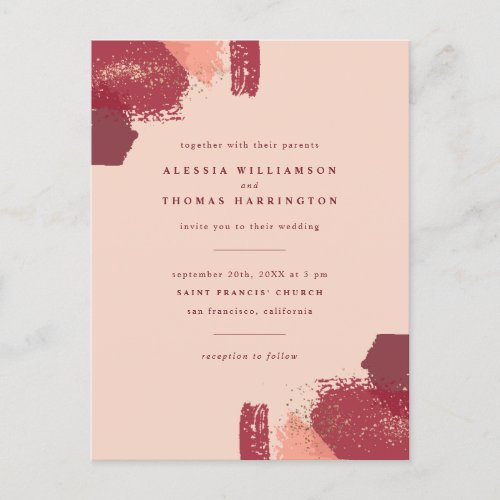 Gold Dust  Autumn Painterly Strokes Wedding Invitation Postcard