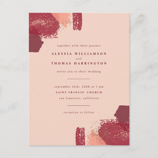 Gold Dust & Autumn Painterly Strokes Wedding Invitation Postcard (Front)