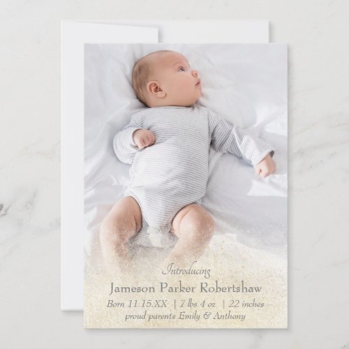 Gold Dust Border Baby Photo Birth Announcement