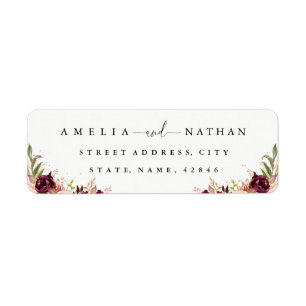 Gold Dust Burgundy Floral Watercolor Wedding Label