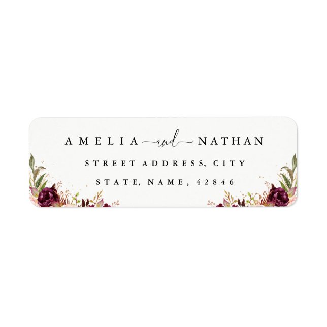 Gold Dust Burgundy Floral Watercolor Wedding Label (Front)