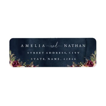 Gold Dust Burgundy Navy Floral Watercolor Wedding Label by LittleBayleigh at Zazzle