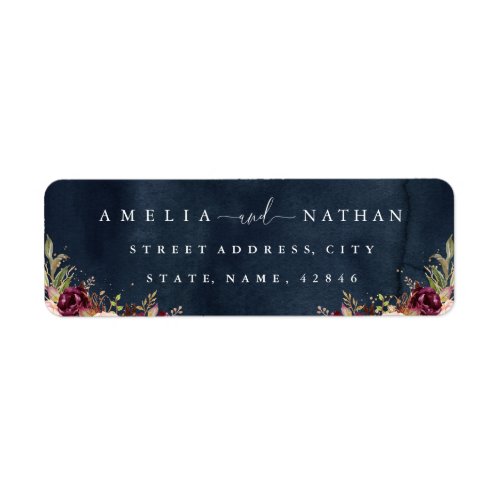 Gold Dust Burgundy Navy Floral Watercolor Wedding Label