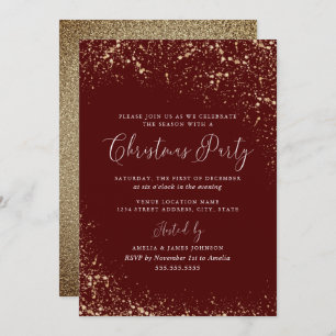 Gold Dust Burgundy Red Christmas Invitation