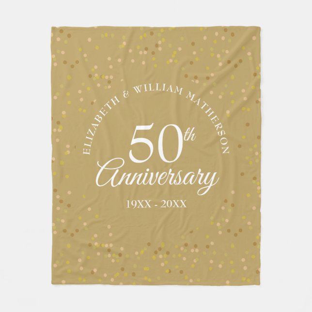 Gold Dust Confetti 50th Golden Wedding Anniversary Fleece Blanket (Front)