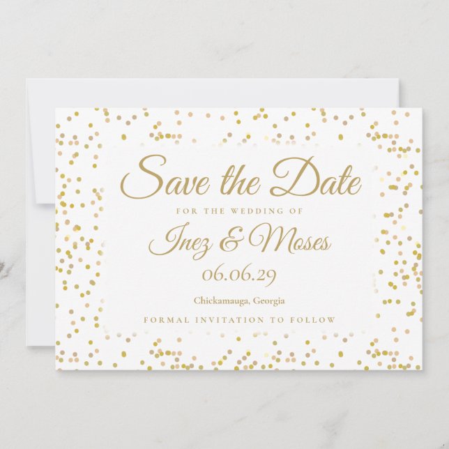 Gold Dust Confetti Save the Date Invitation (Front)