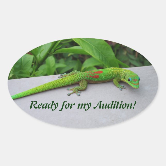 Gold Dust Day Gecko – Audition and Get Some Gecko Oval Sticker (Front)