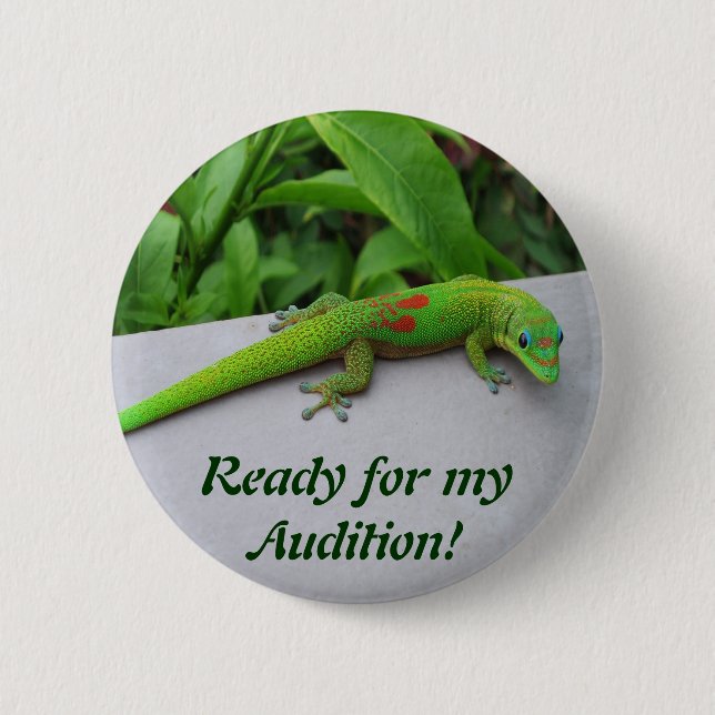 Gold Dust Day Gecko – Audition and Get Some Gecko Pinback Button (Front)