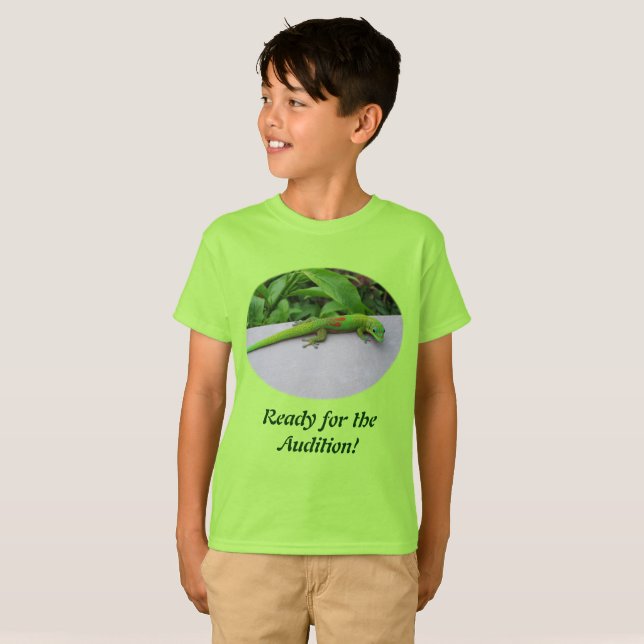 Gold Dust Day Gecko Ready for the Audition Kids T-Shirt (Front Full)