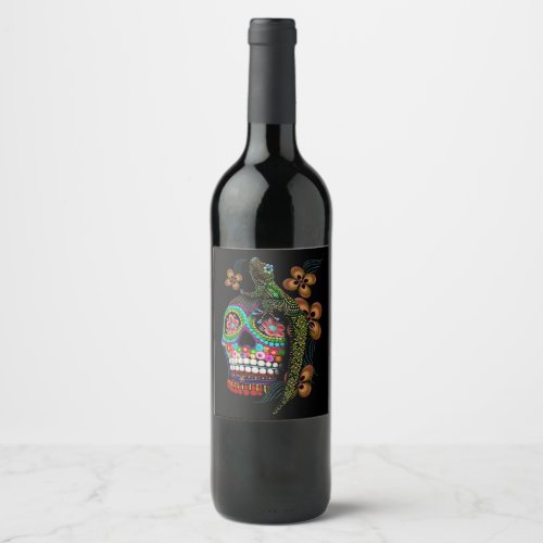 Gold Dust Day Gecko Sugar Skull Wine Label