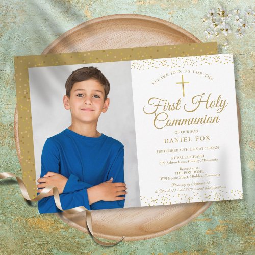 Gold Dust First Holy Communion Photo Invitation
