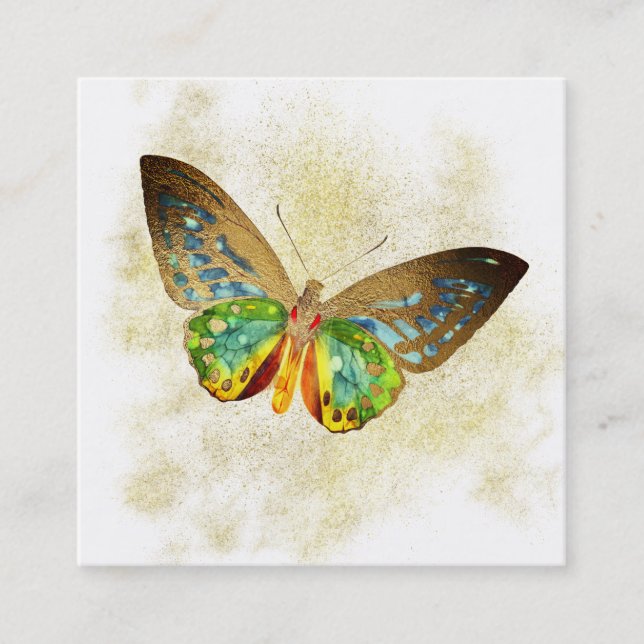 ** Gold Dust Magical Gold Gilded Butterfly Square Business Card (Front)