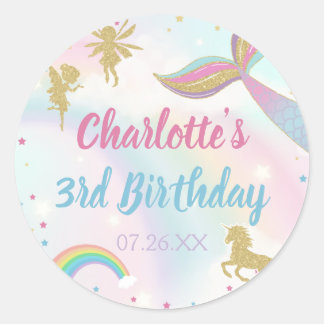 Gold Dust Magical Unicorn Fairy Mermaid Birthday Classic Round Sticker