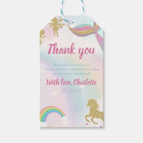 Gold Dust Magical Unicorn Fairy Mermaid Birthday Gift Tags