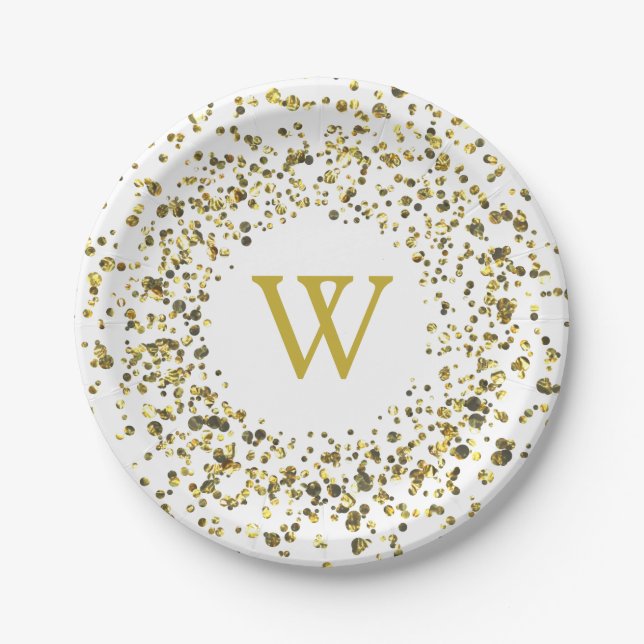 Gold Dust Monogram Paper Plates (Front)