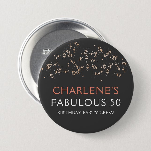 Gold Dust on Black Fabulous 50 Birthday Party Button (Front & Back)