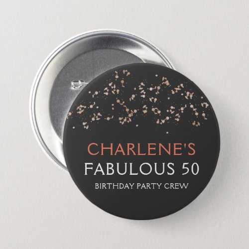 Gold Dust on Black Fabulous 50 Birthday Party Button