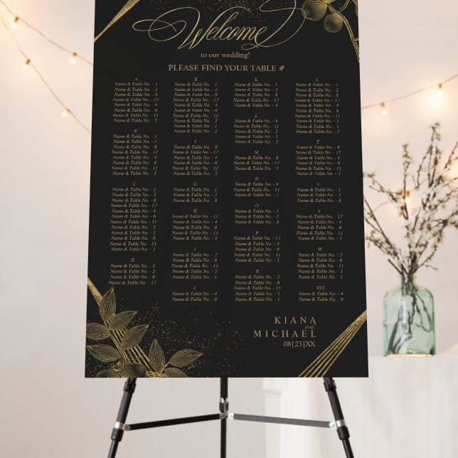 Gold Dust & Outlines Seating Chart Black/Gld ID835 Foam Board (In Situ (Stand))