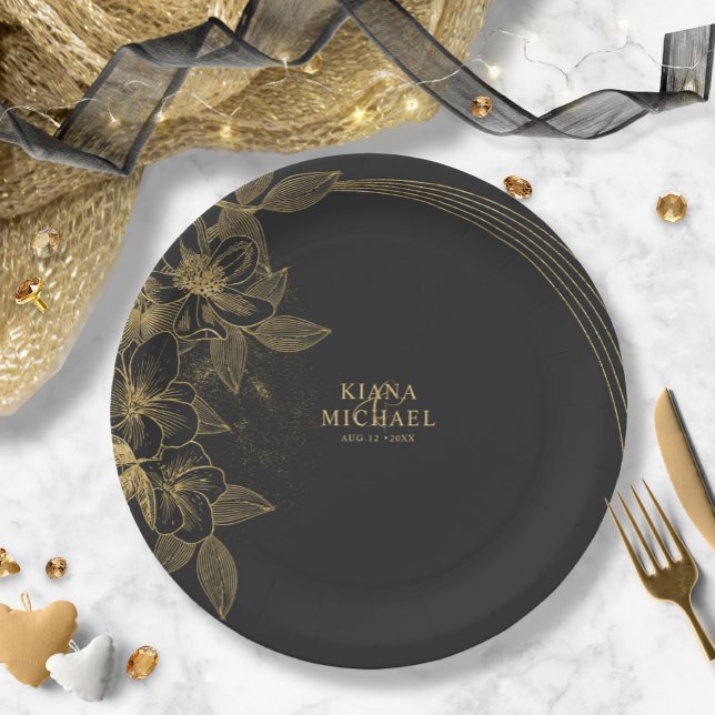 Gold Dust & Outlines Thank You Black/Gld ID835 Paper Plates (Creator Uploaded)