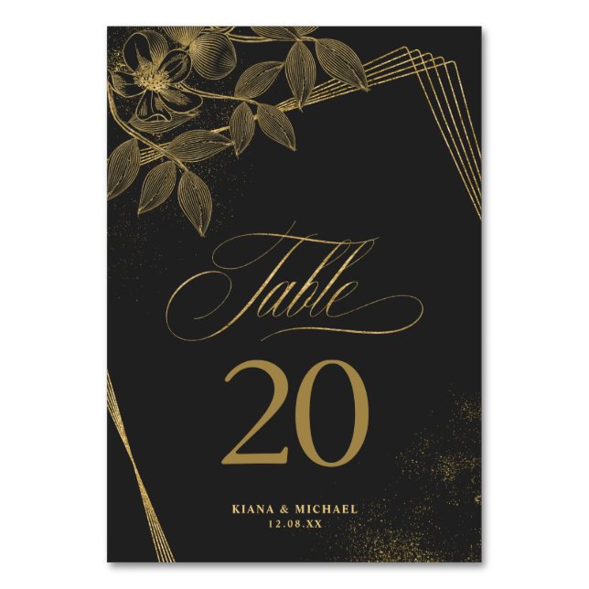 Gold Dust & Outlines Wedding Bk/Gld ID835 Table Number (Front)