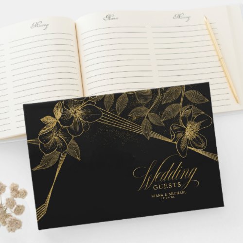 Gold Dust  Outlines Wedding BlackGld ID835 Guest Book