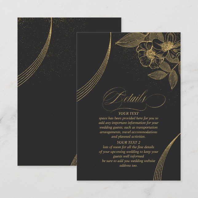 Gold Dust & Outlines Wedding Details Blk/Gld ID835 Enclosure Card (Front/Back)