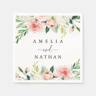 Gold Dust Peach Blush Floral Watercolor Wedding Napkins