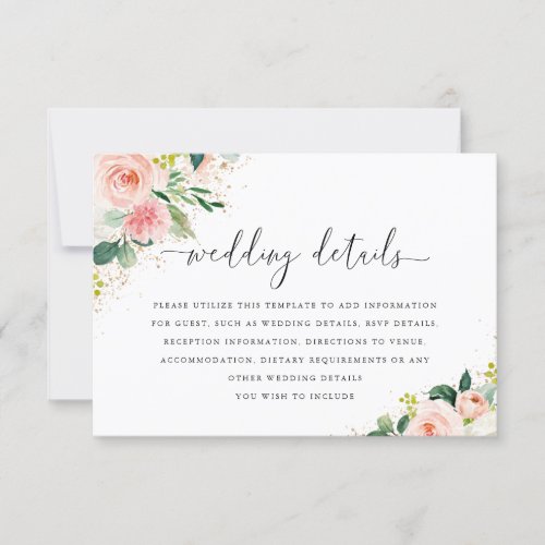 Gold Dust Peach Blush Floral Wedding Details Card