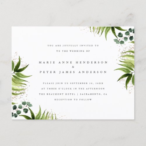 Gold Dust  Tropical Greenery Botanical Wedding Invitation Postcard
