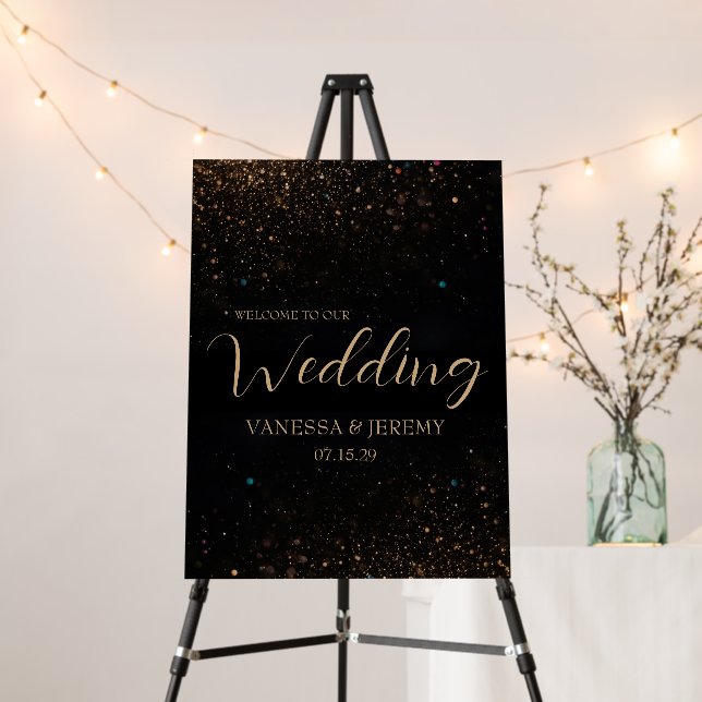 Gold Dust Wedding Welcome Sign Foam Board (In Situ (Stand))