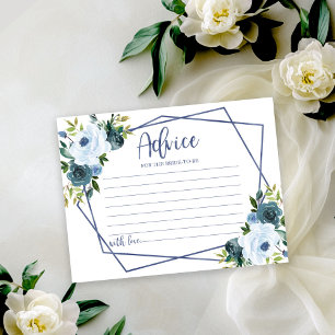 Gold Dusty Blue Floral Bridal Shower Advice Card