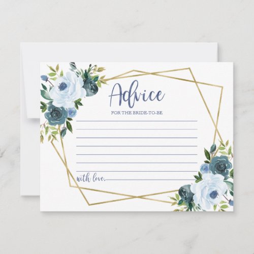 Gold Dusty Blue Floral Bridal Shower Advice Card